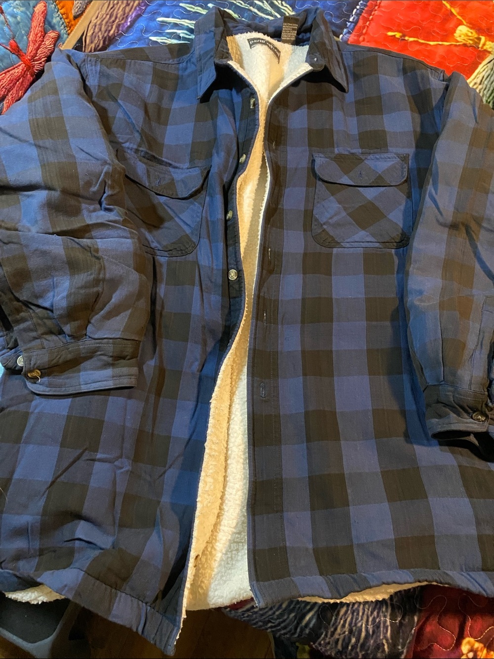 Men's Blue & Black Plaid Sherpa-Lined Shirt Jacket 5324)